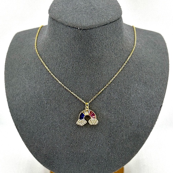 18K Gold Plated over 925 Sterling Silver Rainbow CZ Pendant Necklace - Picture 1 of 7